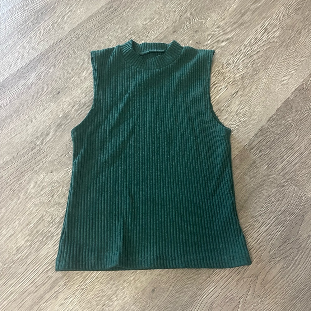 Miami Green Ribbed Muscle Tee with Mandarin Collar